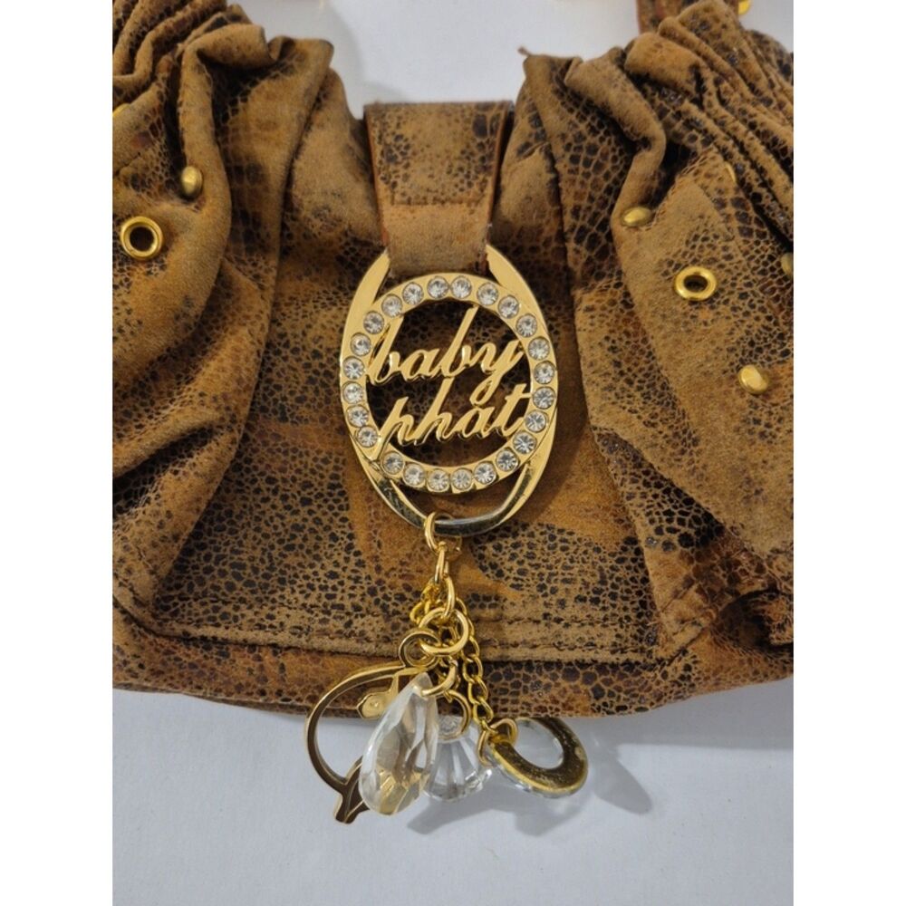 Baby Phat Y2K McBling Ruched Croc Embossed Shoulder Bag Rhinestone Charm Vtg - Picture 10 of 15